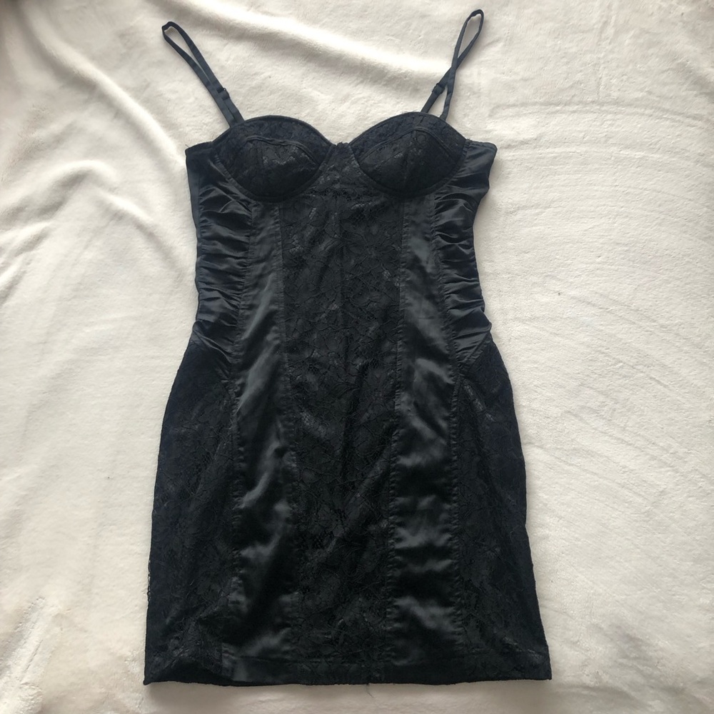 Black Lace Satin Slip Dress